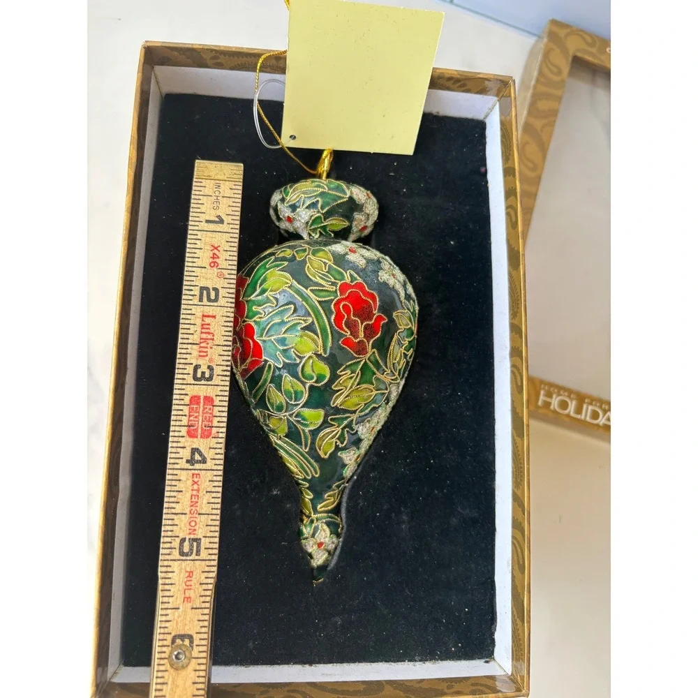 Home for the Holidays Cloisonne Finial Ornament‎ Floral Green Red 303055 2003
